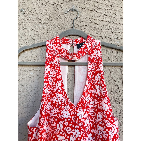 LULU’s Red & White Floral Printed Choker Swing Dress Mini Dress Sz S - Picture 7 of 15